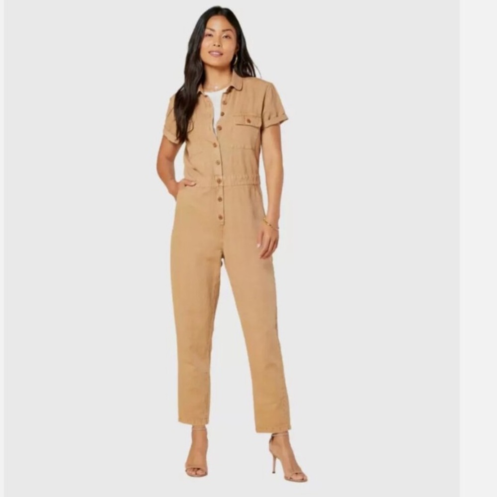 NWT Outerknown S.E.A Jumpsuit Coverall Women M Lapis Tan Sand Organic Cotton